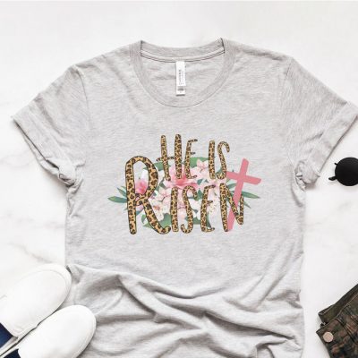 He Is Risen Leopard Pink Roses Unisex T-Shirt