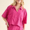 Brushed Texture Checker Board Pattern Casual Top - Fuchsia