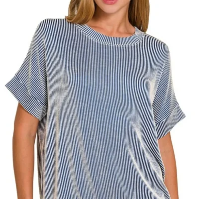 Corded Rib Short Sleeve T-Shirt - Lt Navy