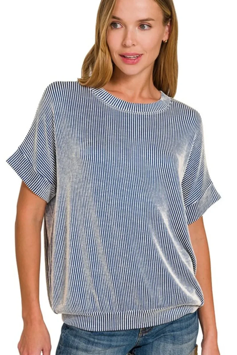 Corded Rib Short Sleeve T-Shirt - Lt Navy