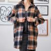 Full Size Button Down Flannel Shacket Plus Size - Black