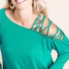 Jersey Knit One Shoulder Top with Criss Cross - Teal Green
