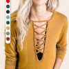 Jersey Knit Top with Criss Cross Caged Neck Detail - Mustard