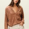 Loop Terry Solid V Neck Pocket Top - Camel