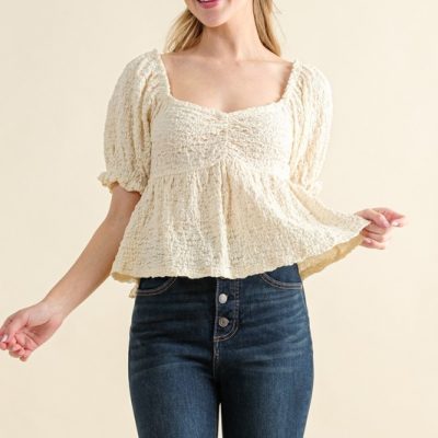 Lovely Textured and Smocked Top - Cream