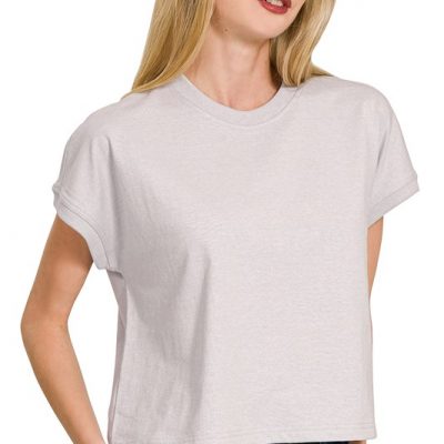 Premium Cotton Relaxed Crop Tee - H Grey