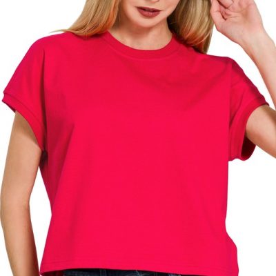 Premium Cotton Relaxed Crop Tee - Ruby