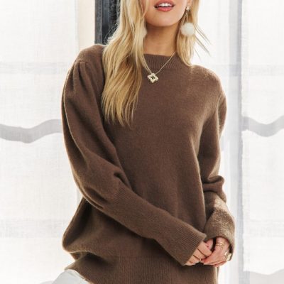 Puff Shoulder Sweater - Brown