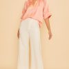 Satin V Neck Open Short Sleeve Woven Blouse Top - Peach