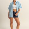 Short Sleeve Button Down Oversized Shirt - Baby Blue