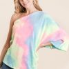 Tie Dye French Terry One Shoulder Top with Dolman - Pastel Tie Dye