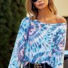 Tie Dye Print Terry T-Shirt - Blue/Blush