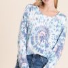 Tie Dye Print Terry Top with Front Patch Pocket - Blue/Blush
