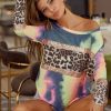 Tie Dye Terry Top with Sequins And Leopard Block - Charcoal Tie Dye