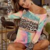 Tie Dye Terry Top with Sequins And Leopard Block - Pastel Tie Dye