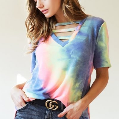 Tie-Dye V-Neck Short Sleeve T-Shirt - Charcoal Tiedye