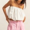 Trendy Strapless Bubble Top - White