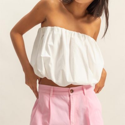 Trendy Strapless Bubble Top - White
