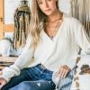 V Neck Pleated Long Sleeves Shirt - Cream