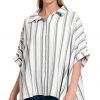 Woven Yarn-Dye Stripe Oversized Button Down Shirt - White/Black